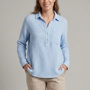 Alice Walk Light Blue The Organic Cotton Cloud Top Shirt Triple Gauze Size Small